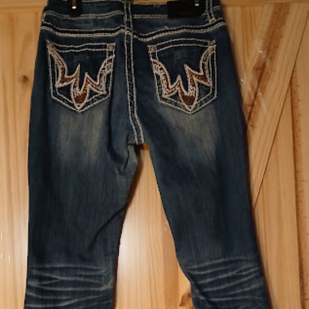 Grace in LA Bootcut Easy Fit Sz 29 x 33 Embroidered White stitch Whiskering